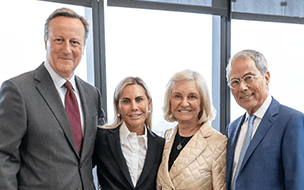 David Cameron, former U.K. Prime Minister and Chair of the Oxford-Harrington Rare Disease Centre Advisory Board, Jill Harrington, Nancy Harrington, and Ronald G. Harrington.